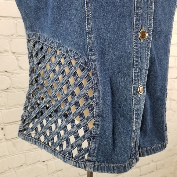NIKKY JEANS | lattice 80s 90s jean button up vest - Picture 3 of 7